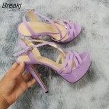 Women Sandals 14CM Super Sexy Platform High Heels Ankle Strap Sandals Open Toe Sanke Gladiator Party Dress Red Wedding
