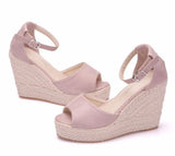 Size Wedges Sandals Bohemia Style Womens Sandals Hemp Rope High Heel Fish Mouth Sandals Small Size Women Shoes