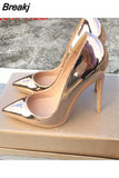 Gold Brand Shoes Woman High Heels Ladies Pumps Women Shoes Sexy Wedding Shoes Stiletto Plus Size 33 34 QP029