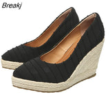 Spring Summer Shoes Women Wedge Heels Retro Ladies Party Shoes Soft Cloth Footwear Women Pumps Woman Wedges 10cm