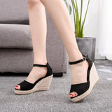 Cm Wedges Straw High-Heel Sandals Bohemian Style Fish Mouth Sandals Small Size Womens Shoe Concise Comfort High Heels
