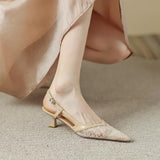 Lace Pointed Toe Stiletto Shoes for Women 2023 Summer New Fashion Back Empty Toe Sandals for Women Zapatos De