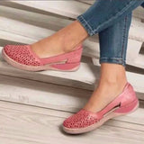 Retro Pu Leather Hollow Out Flats Women Spring Summer Thick Sole Wedges Shoes Woman Comfy Slip on Casual Shoes Size