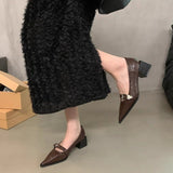 Breakj Black Pointed High-Heeled Shoes Korean Version Of French Small Leather Shoes Retro Shoes Children 2024 New Explosive Lefu