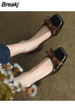 for Women 2023 Square Heels Ladies Summer Footwear Japanese Style Lolita with Medium Mary Jane Normal Leather Casual Toe