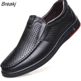 Newly Men's Summer Loafers Shoes Genuine Leather Soft Man Casual Slip-on Cutout Shoes Cowhide Summer