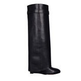 Genuine Leather Women's High Boots Winter Wedges Shoes Slip-on Demonia Boots For Women Classics Chunky Heels Western