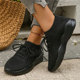 Spring White Knitted Sneakers Women Lightweight Non Slip Fitness Sports Shoes Woman Lace Up Breathable Mesh Flats Female