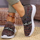 Women's Lightweight Casual Walking Shoes Fashion Striped Knitted Platform Sneakers Women Slip-On Breathable Mesh Flats Plus