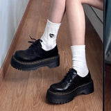 Shoes With Thick Soles Spring And Autumn New English Vintage Leather Shoes Lacing Martin Single Shoes JK Muffin Shoes