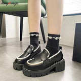 Women Spring Black Platform Mary Jane Shoes Women Heels Retro Lolita Shoes Ladies Designer Uniform Shoes Leather