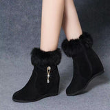 New Winter Fashion Women Wedges Ankle Boots Increasing Height Shoes High Heels Booties Metal Rhinestone Botas