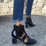 Breakj Spring And Summer New Lace Flower Mesh Women Cool Boots Crystal High Heel Head Hollow Roman
