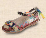 Size Flat Shoes Woman Beaded Strap Women Colorful Back Lace up Fashion Ladies Floral Cotton Fabric Women's