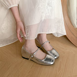 Breakj Retro Mary Jane Shoes Women Spring And Autumn Small Design Single Shoes Light-Mouthed Silver
