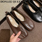 Fashion Split Toe Flats Shoes Women Slip On Casual Loafers Chunky Heel British Oxford Shoes Soft Moccasins Zapatos De