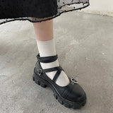 Lolita Shoes Platform Round Head Thick Heel Cross Bandage Women Shoes Kawaii Shoes Cosplay Mary Jane Shoes Heart