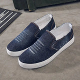 Summer Men Shoes Breathable Slip-on Cut-out Denim Casual Canvas Shoes Flat Heels