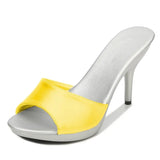 Brand Summer Slippers Women Mixed Colors PU Fine Heel 9cm Outside Sandal Platform Sexy Slipper Women Shoes Slides