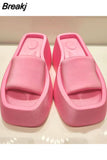 New 2023 Fashion Square Toe Luxury Satin Sandals Feminine Platform Slippers Designer Party Ladies Slippers Flip