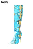 Women Snake Boots Pointed Toe Women's High Boots Ladies Sexy Stiletto High Heels Party Shoes Botas Mujer Demonia