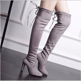 Women Lace Nubuck Flat Heels Winter Snow Boots Shoes Women's Flock Plush Padded Winter Long Riding Motorcycle Boots