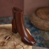 and Winter 2023 New Versatile Nude Boots Women's Thick Heel Side Zipper High Heel Simple Casual Square Short Boots