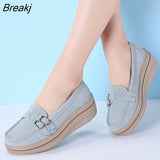 Women Platform Shoes Leather Flats Casual Thick Bottom Height Increasing Slip on Creepers Sneakers Moccasins Suede