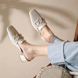Retro Semi-drag Loafers Chain Woman Women's Round Head Med-heeled Gold Chain Closed Toe Casual