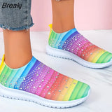Crystal Breathable Mesh Sneaker Shoes for Women Comfortable Soft Bottom Flats Plus Size 43 Non Slip Woman Casual