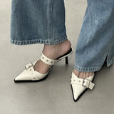 Breakj Summer ~ Pointed Belt Buckle Thin Belt Buckle Single Shoes Silver Back High Heel