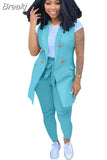 Fall 2023 Two Piece Set Women Outfits Solid Double Breasted Blazer Coat and Sashes Pants Office Lady Casual Street