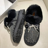 Crystal Warm Long Plush Snow Boots Women Luxury Rhinestone Winter Shoes Woman Flat Heels Non Slip Fur Botas Mujer