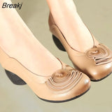 Flower Genuine Leather Women Pumps High Heels Shoes For Women Female Soft Autumn Handmade Office
