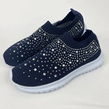 Fashion Crystal Platform Sneakers Women 2024 Plus Size Breathable Mesh Flats Woman Comfy Slip On Non-Slip Running