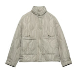 Old Pocket Checkered Cotton Jacket Female Casual Stand Collar Zipper Cotton-padded Thin Coat Female Restro
