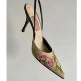 Heels Shallow Women Sandals Pointed Toe Flower Summer 2023 Fashion Gladiator Women Pumps Shoes Dress Party Zapatillas
