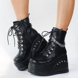 Design Gothic Style INS Hot Sale Fashion Boots Women Shoes Autumn Punk Black High Heels Platform Wedges Boots