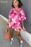 Women Camouflage Print Two Piece Sets Summer Letter Round Neck Tshirt And Shorts Tracksuits Casual Sport 2pcs