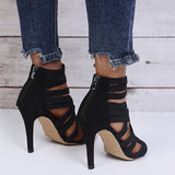 Fashion Fluorescent Green Stretch Fabric Zipper Women Sandals Peep Toe High Heels Hollow Out Ankle Boots