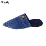 Design Slippers 2023 Spring New Pointed Deep Mouth Thick High-heeled Denim Outer Wear Baotou Slippers Shoes for