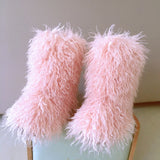 Hot Women Warm Fluffy Leather Boot Winter Plush Artificial Fur Snow Boot Outdoor Antiskid Shoe Mujer Platform Cotton
