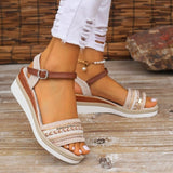 Breakj New Large-Size Thick Bottom Slope And Casual Sandals Women Buckle High-Heeled Fabric Fish Mouth