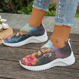 Printed Knitted Flats Women 2024 Summer Lightweight Breathable Mesh Sneakers Woman Slip On Casual Walking Shoes Size