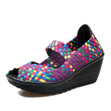 New Wedge Platform Weave Sandals Fashion Peep Toe Comforty Breathable Mom Shoes Female Casual Thick Bottom Sandalias