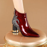 Quality Women's Boots 2023 Shiny Sequined Ladies High Heels Sexy Pointed Ankle Boots Comfor Chunky Heel Office Female