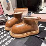 Breakj Heel Bottom Middle Heel (-Cm) Round Head Artificial Short Plush Susud Snow Boots Winter Middle Boots Rubber