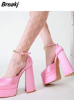 Brand Women High Heesl Shoes Sexy Thick Heel Platform Shoes Square Toe Rhinestone Woman's Pumps Party Wedding Shoes