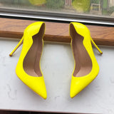 Curl Cut Women Solid Black Patent Pointy Toe High Heel Shoes Elegant Pumps Customize Stilettos Size 46 8cm 10cm
