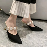 Black Sandals Women Summer Slippers Woman Thin Heels 2023 Womens Outdoor High Heels Pointed Toe Woman